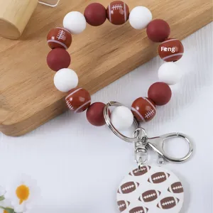 Cartoon <b>Silicone</b> <b>Beaded</b> Key Wrist Ornament Basketball Football Volleyball Pendant Sports Style Fashion Keychain - Product Image 6