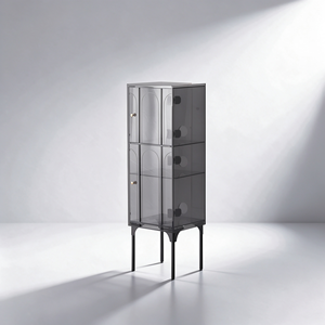 Smoky Grey Acrylic Freestanding Bathroom Side Cabinet Tall Arched <strong>Door</strong> Storage Cabinet for Towels Cosmetics Home Hotel Bathroom - Product Image 2