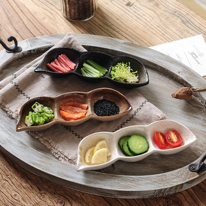 Plat à collation rétro <span class=keywords><strong>japonais</strong></span> à trois grilles, assiette à sauce créative en céramique pour table de camping, vente en gros en usine - Product Image 2
