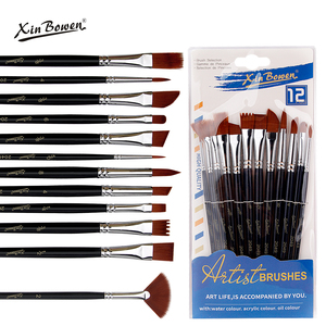 Xin Bowen haute qualité 12 pièces artiste pinceau ensemble manche en bois forme différente Nylon cheveux huile artiste <span class=keywords><strong>peinture</strong></span> brosse - Product Image 2