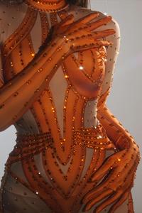 Mangas largas brillantes con guantes Leotardo Stripper Trajes Ropa de baile exótica Spandex Mamelucos Body de una pieza Mujeres Club Monos - Product Image 4