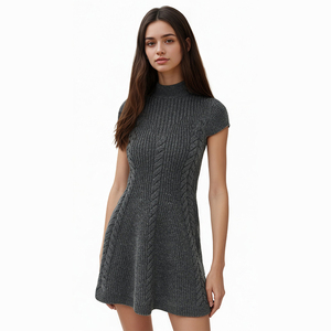 Produttore di <span class=keywords><strong>Abbigliamento</strong></span> OEM ODM, Abito Casual da Donna Elegante <span class=keywords><strong>Naturale</strong></span> a Linea A, Vestito Midi in Maglia con Collo Tondo e Maniche Corte - Semplice Tinta Unita - Product Image 5