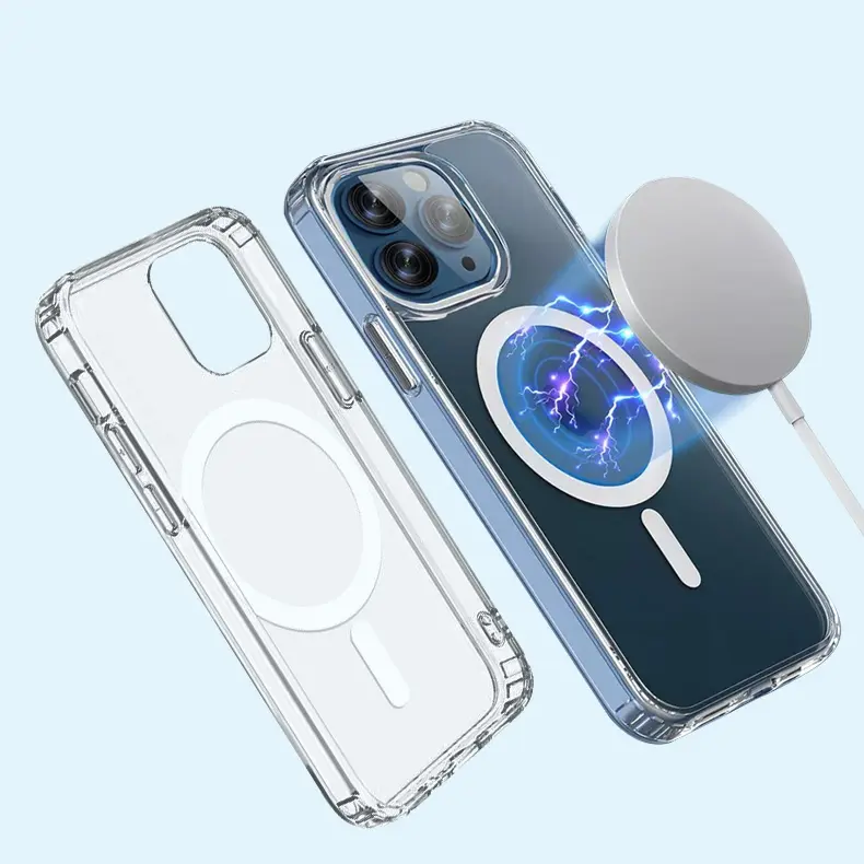 HOT Tpu Pc Wireless Charging Clear Phone Case For Apple Iphone 13 mini Shockproof Magnetic Phone Case For Iphone 12 13 Pro max