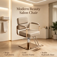 Chaise de coiffure ergonomique moderne avec accents dorés, base hydraulique réglable et coussin rembourré