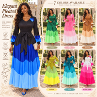 Nouvelle Arrivée 2026 - Robe Longue Plissée Miyaki Grande Taille Col V Manches Lanterne Perles Élégante Soirée Décontractée Femme