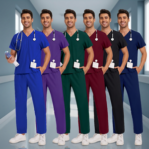 Unisex Medical Scrub <b>Set</b> V Neck Hospital Uniform Short Sleeve Nurse <b>Doctor</b> Workwear Polyester Blend - Product Image 1
