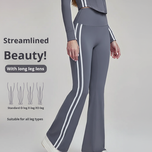Pantalon de yoga évasé taille haute pour femme, long, rayé, effet ventre plat, en Spandex/Nylon, infroissable, pour l'entraînement et le quotidien - Product Image 2