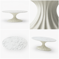 Table Basse Ovale Moderne en Métal et Marbre Artificiel, Design Tendance 2026, Sculpturale, Blanc Mat, Forme Tronc d'Arbre, Personnalisable pour Hôtels