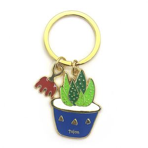 Porte-clés Cactus Personnalisé en Émail Doux, en Alliage de Zinc Métallique 2D, Plaqué Or, Promotionnel, Motif Plante - Product Image 1