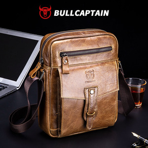 Sac bandoulière et messager décontracté pour homme BULLCAPTAIN, en cuir véritable fait main, grande capacité, style vintage - Product Image 1