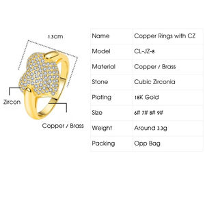 Bijoux fins à la mode vintage pour femmes Bague grand coeur en cuivre plaqué or 18 carats avec zircone cubique - Product Image 2