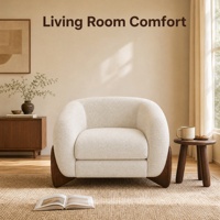 Fauteuil rembourré large avec pieds en bois d'hévéa