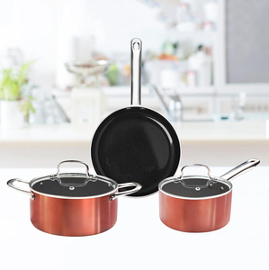 Juego de ollas y sartenes de cobre con mangos de acero inoxidable, 5 piezas, antiadherentes, con tapas de vidrio y utensilios - Product Image 2