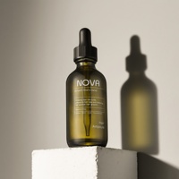 Bouteilles compte-gouttes rondes en verre vert olive de 1 oz, 2 oz, 4 oz pour huiles essentielles, sérums et huiles capillaires avec bouchon noir côtelé