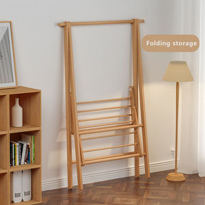 Porte-vêtements Portable Extra Large avec 2 pneus avec boîte de rangement pour chaussures, étagères pour l'entrée, la chambre à coucher, porte-vêtements en bois naturel - Product Image 2
