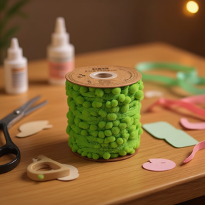 Nastro Ilan Pom Pom Verde, Larghezza 2.0 Cm, Lunghezza 20 Yd, per Decorazioni e Artigianato - Product Image 2