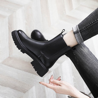 Bottines tendance pour femmes, marron et noir, plateforme épaisse, talon moyen, à enfiler, bottines à la cheville, fabrication OEM, stock RTS