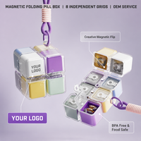 Kotak Obat Magnetik Rubik Cube Logo Kustom 8 Grid Grosir Portabel Kotak Obat Perjalanan Bebas BPA Harga Pabrik