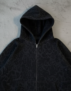 Custom 350gsm Habits Homme Top Trending Leopard Print Hoodies Luxury Blank Ribbed Design Black and <strong>White</strong> <strong>Zip</strong> <strong>up</strong> Hoodies Jackets - Product Image 3