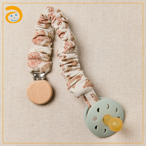 Wholesale Custom Infant Pacifier Clip Soft Safe Cotton Fabric New Design Eco-Friendly Wood Bead Baby <strong>Dummy</strong> Holder Newborn Gift - Product Image 6