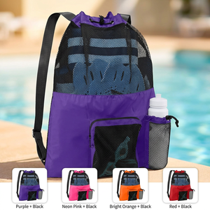 <b>Large</b> Mesh Backpack Swim <b>Bag</b> <b>Beach</b> <b>Bag</b> Gym Sports Pool Wet Dry Drawstring Front Zipper Pocket Side Water Bottle Holders 4 Colors - Product Image 1