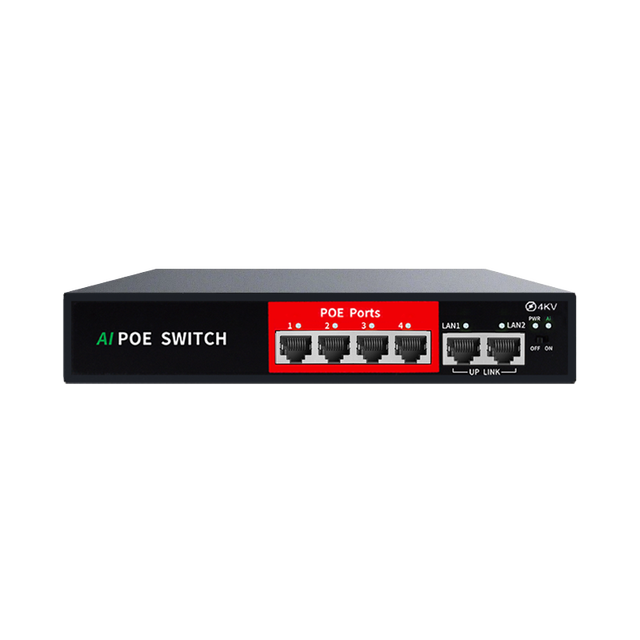 Factory OEM ODM IP Camera Smart POE Switch 4+2 48V 100Mbps Ethernet Fiber Switch with 4 Ports for Wifi Network