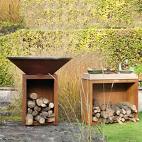 Nouveau design – Brasero de jardin extérieur en acier Corten, style antique, avec foyer et barbecue intégré