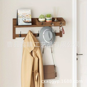Wooden Wall Mounted Storage Rack With <b>Hooks</b> For Entryway Living Room Key And Coat Organizer Multi Functional <b>Shelf</b> - Product Image 2