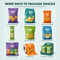 Sac en plastique biodégradable imprimé sur mesure emballage de qualité alimentaire pour différentes saveurs biscuits croustilles pochette scellée au milieu