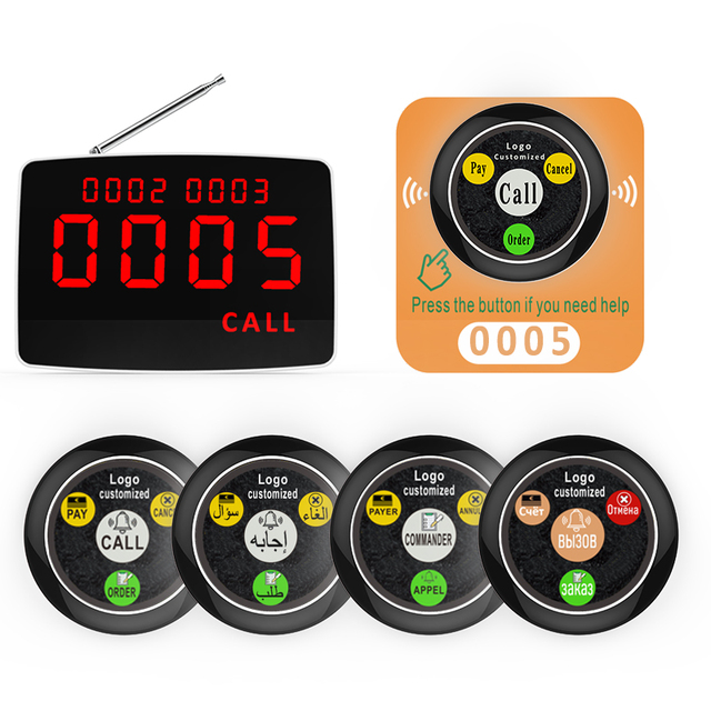 Artom Promotion Waiter Call System With 1 Screen 5 Call Buttons 5 Table Stickers Customized logo Different Languages