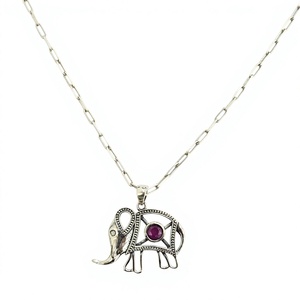 Pendentif Éléphant Fait Main en Argent Sterling 925 avec Pierre Rouge Ronde, Breloque en Argent en Forme d'Animal, Vente en Gros - Product Image 1