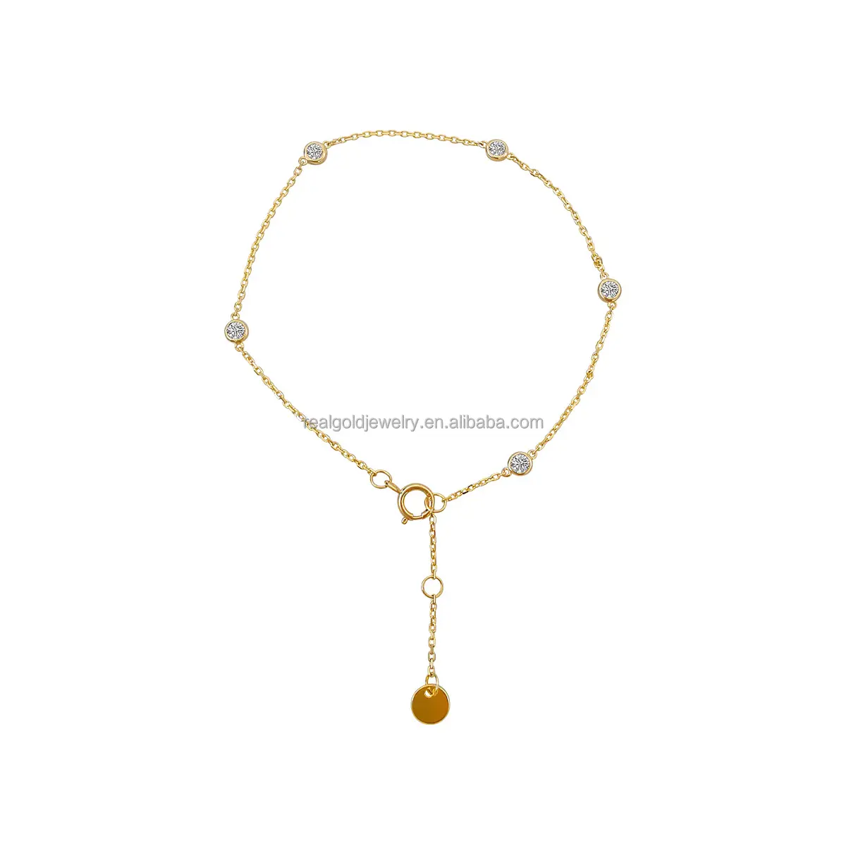 Wholesale New Trendy 14K Real Gold Yellow Moissanite Bracelet 14K Solid Gold Chain Gemstone Charm Bracelet for Women Gift Custom