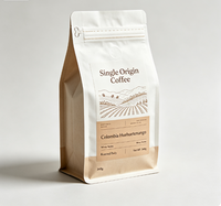 Sac à café à fond plat avec logo personnalisé, valve et fermeture éclair, impression numérique haute qualité, marque KMJbag pour l'emballage de grains de café torréfiés et moulu