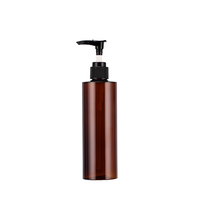 Botol sampo plastik PET 250ml kustom Amber hijau untuk bening dengan pompa untuk kosmetik dan Losion