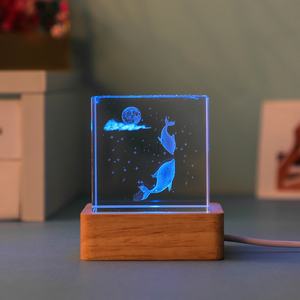 Support de Veilleuse Étoilée, Cadeau Artisanal, Support avec Port USB, Cadeau de Noël, Boule de Cristal Carrée 3D, Base Lumineuse, Petite Veilleuse LED - Product Image 4