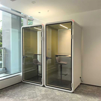 Cabine de bureau insonorisée moderne avec murs en verre double couche, éclairage LED, design modulaire en aluminium pour immeubles de bureaux et hôpitaux