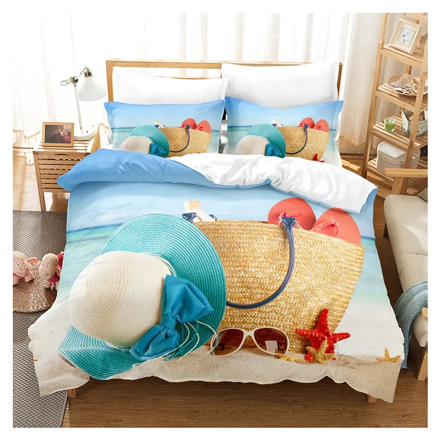 Qualità 3D bella spiaggia stile cartone animato personalizzato qualsiasi disegno oceano copripiumino set biancheria da letto per i bambini