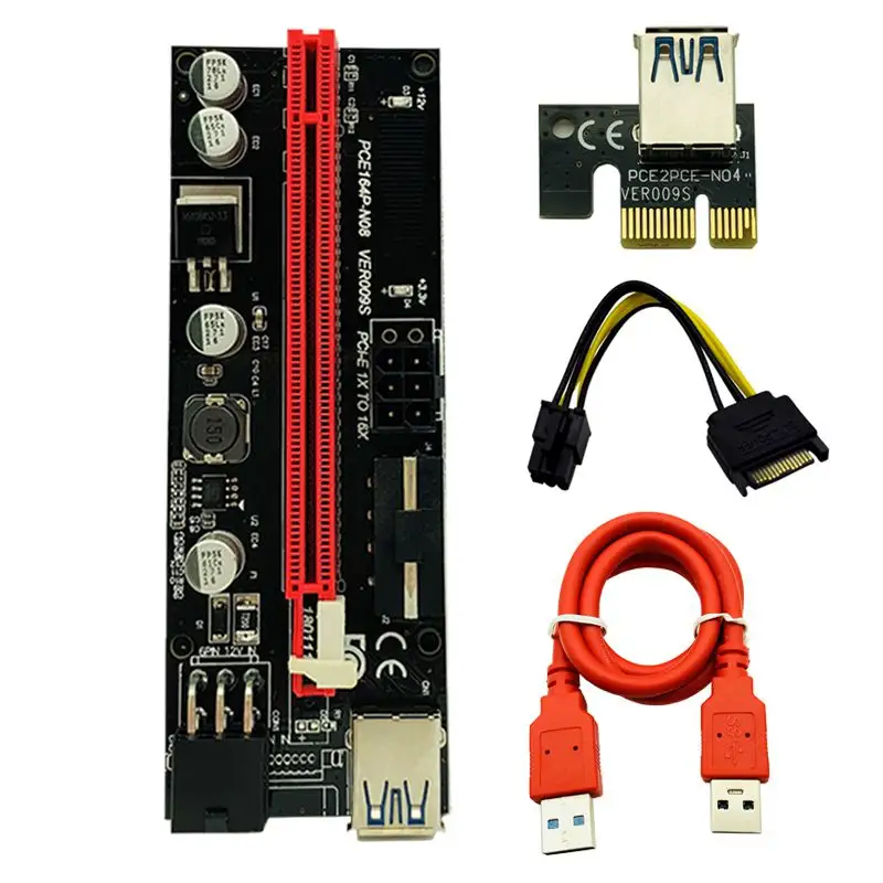 PCI-E 1X 4x 8x 16x Extender USB הכפול 6Pin מתאם כרטיס SATA 15pin Pci e Riser Pcie Ver009s Ver 009s 009 9s rasier V009s V09s