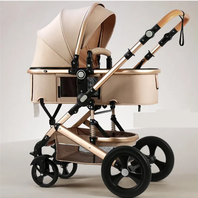OEM&ODM Aluminum Alloy Bracket Baby Stroller Sturdy Rubber 4-wheel Baby Stroller Foldable Children's Crib