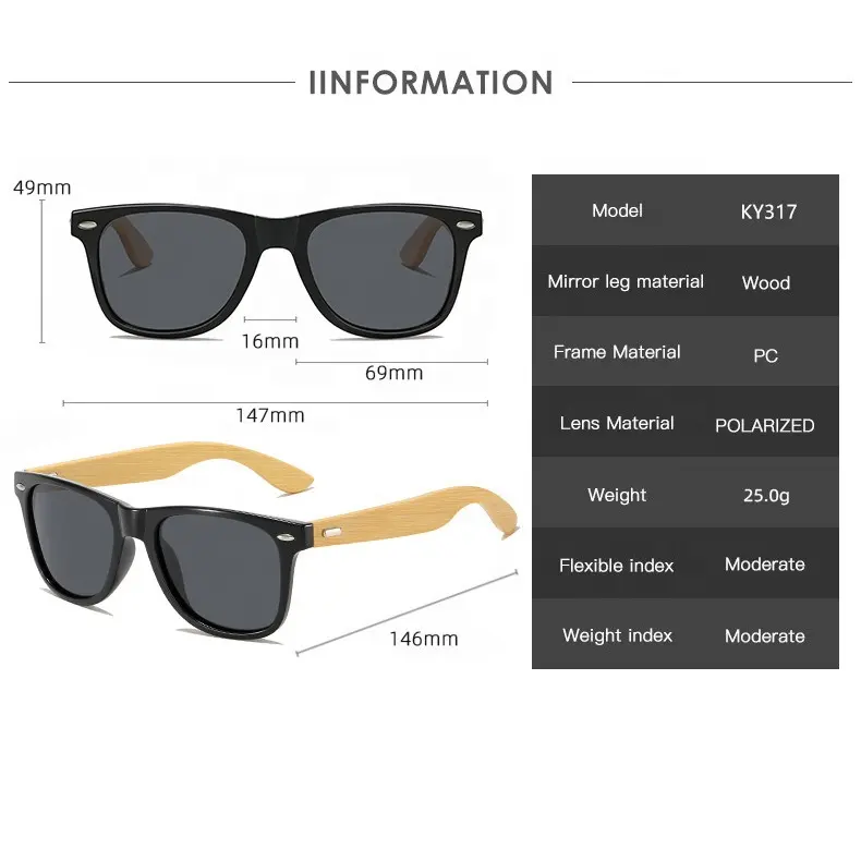 Kacamata hitam persegi Ce Uv400 buatan tangan mode 2024 kacamata hitam kayu bambu pria kustom warna-warni gaya Retro