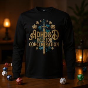 Camiseta de manga larga negra Adhd&D Roll For Concentration, corte clásico, cuello redondo, 100% poliéster, talla pequeña - Product Image 3