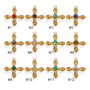 SP1004 - Suministros de Joyería Antideslustre, Chapado en Oro Vintage, Acero Inoxidable, Ojo de Tigre, Cuarzo Rosa, Colgantes con Cruz de Piedras Preciosas - Product Image 2