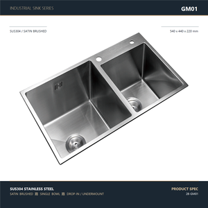 Évier de cuisine à double bac 810x440mm en acier inoxydable 304 satiné brossé, avec robinet extractible - Product Image 1