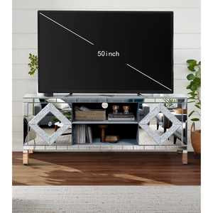 Mirror TV Media Console 47 Inch Diamond Glass Doors Dual Door <b>Open</b> <b>Storage</b> Space Compatible With 50 Inch - Product Image 2