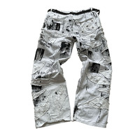 Jean large déchiré pour homme style grunge, patchwork multicouche brodé, taille mi-haute, délavé, pour hiver et automne