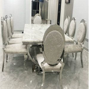 Ticari mobilya yemek masası ve 6 sandalye dikdörtgen restoran Metal paslanmaz çelik mermer yemek masası seti - Product Image 3