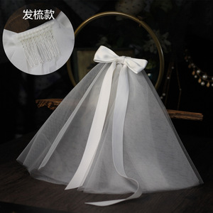 Bonne qualité Xinmeiji V664 <span class=keywords><strong>voile</strong></span> de mariée français avec nœud en ruban, couvre-chef court sur le thème de la forêt <span class=keywords><strong>blanche</strong></span> pour les photos de certificat de mariage, un populaire en ligne - Product Image 6