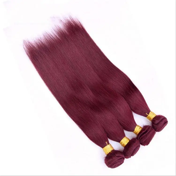 curly 10a Burgundy Brazilian Hair Weave Bundle wave Straight Remy Hair 99J Red Color hair Weave