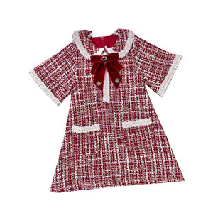 <span class=keywords><strong>Robe</strong></span> en tweed à carreaux rouge confortable et <span class=keywords><strong>chic</strong></span> personnalisée vente en gros style de vacances robes d'accent de haute qualité pour petite fille à la mode avec nœud - Product Image 1