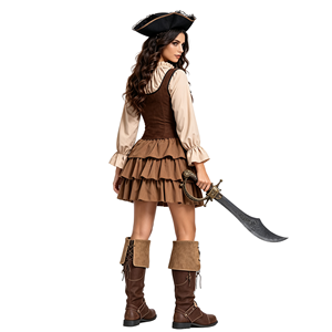 Costume de <span class=keywords><strong>pirate</strong></span> des Caraïbes médiéval pour couple, avec cagoule, corset pour <span class=keywords><strong>femme</strong></span>, jupe à volants, gilet et pantalon pour homme, tenue de capitaine pour fête d'Halloween - Product Image 3